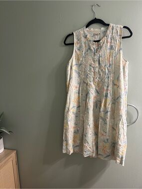 Faherty Isha Dress sky coast floral lightweight hemp tencel blend